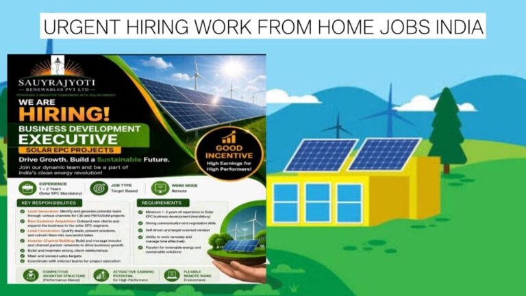 Urgent Hiring Work From Home Jobs India | Solar EPC Business Development Executive Vacancy