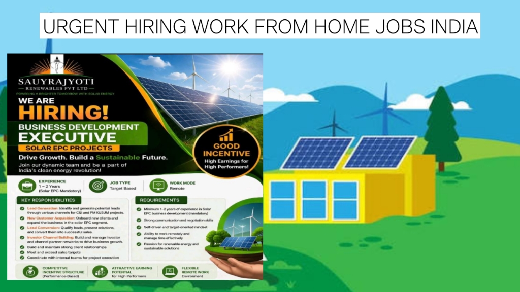 Urgent Hiring Work From Home Jobs India | Solar EPC Business Development Executive Vacancy