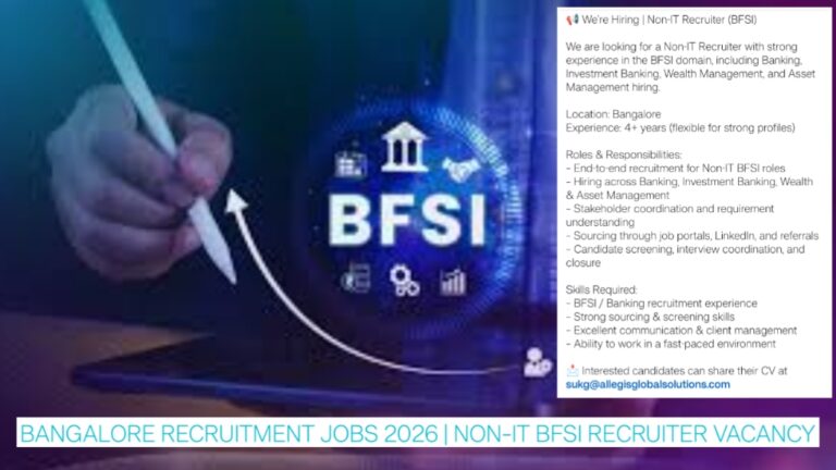 Bangalore Recruitment Jobs 2026 | Non-IT BFSI Recruiter Vacancy Open Now