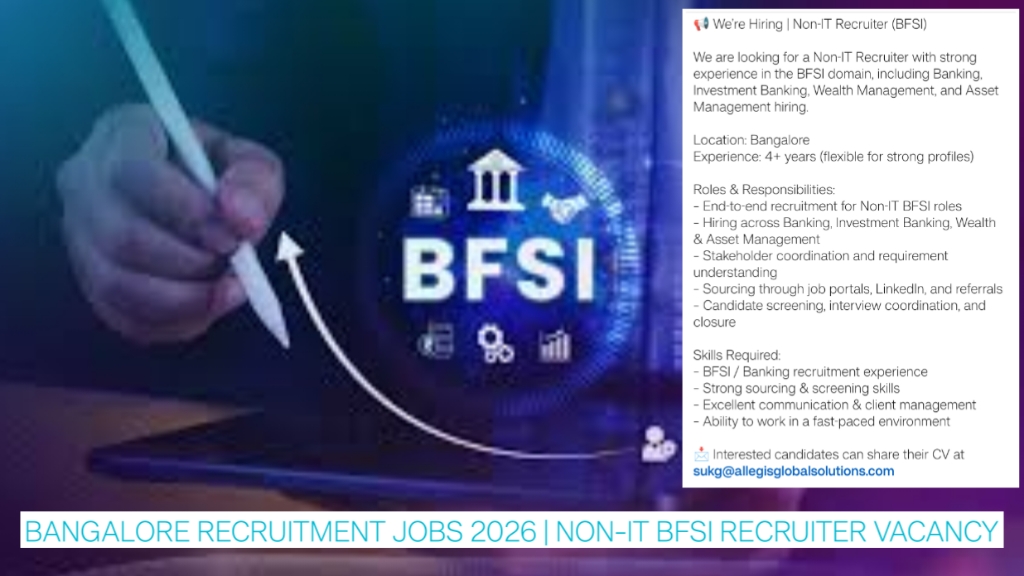 Bangalore Recruitment Jobs 2026 | Non-IT BFSI Recruiter Vacancy Open Now