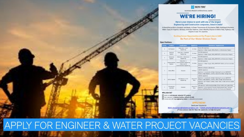 Kalpataru Projects International UAE Jobs 2026: Apply for Engineer & Water Project Vacancies