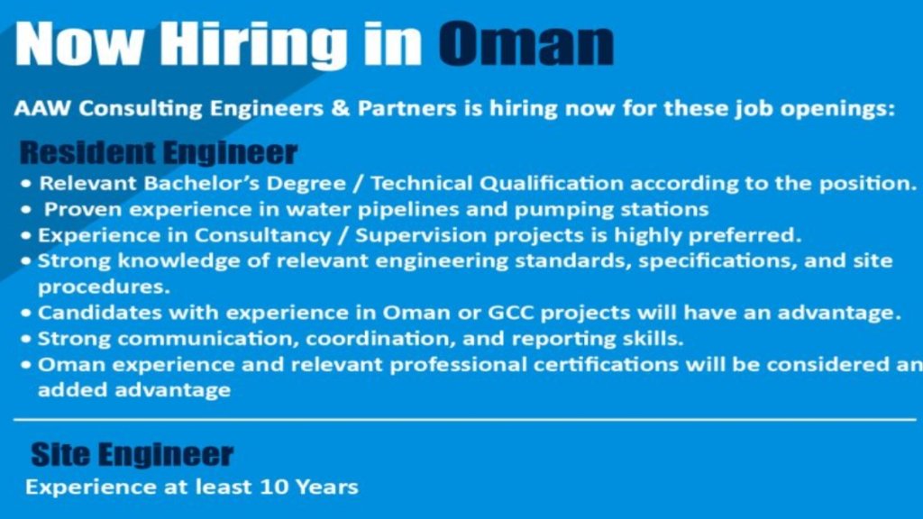 AAW Consulting Engineers Recruitment 2026: Resident Engineer & Site Engineer Jobs in Oman | 10+ Years Experience